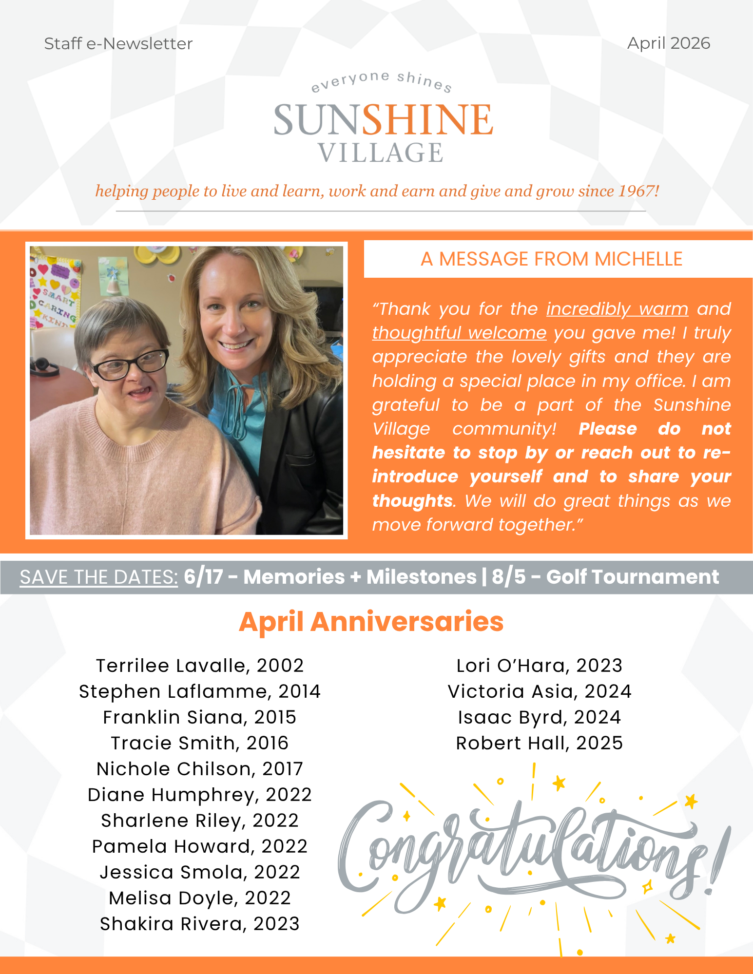Sunshine Village Staff Newsletter for April